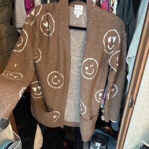 Hippie Rose Brown and Cream Textured Knit Cardigan